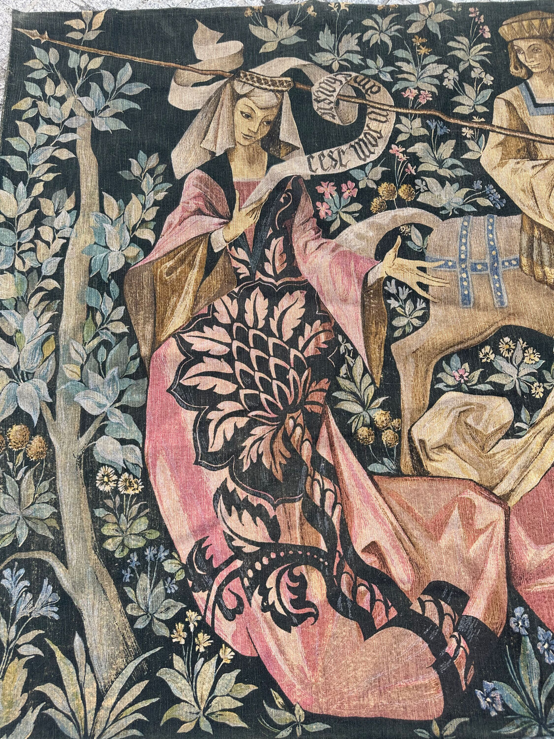 Vintage tapestry hand-screen printed in France