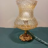 Lampe de table en bronze et verre ambré en pointe de diamant