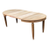 Large stripped solid oak dining table in Louis XVI style with 3 extensions.