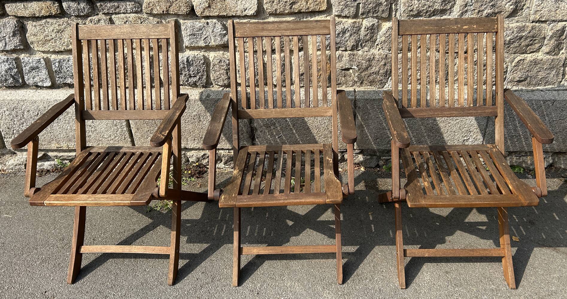 Trio of Folding Acacia Wood Armchairs – Garden Furniture by Deuba