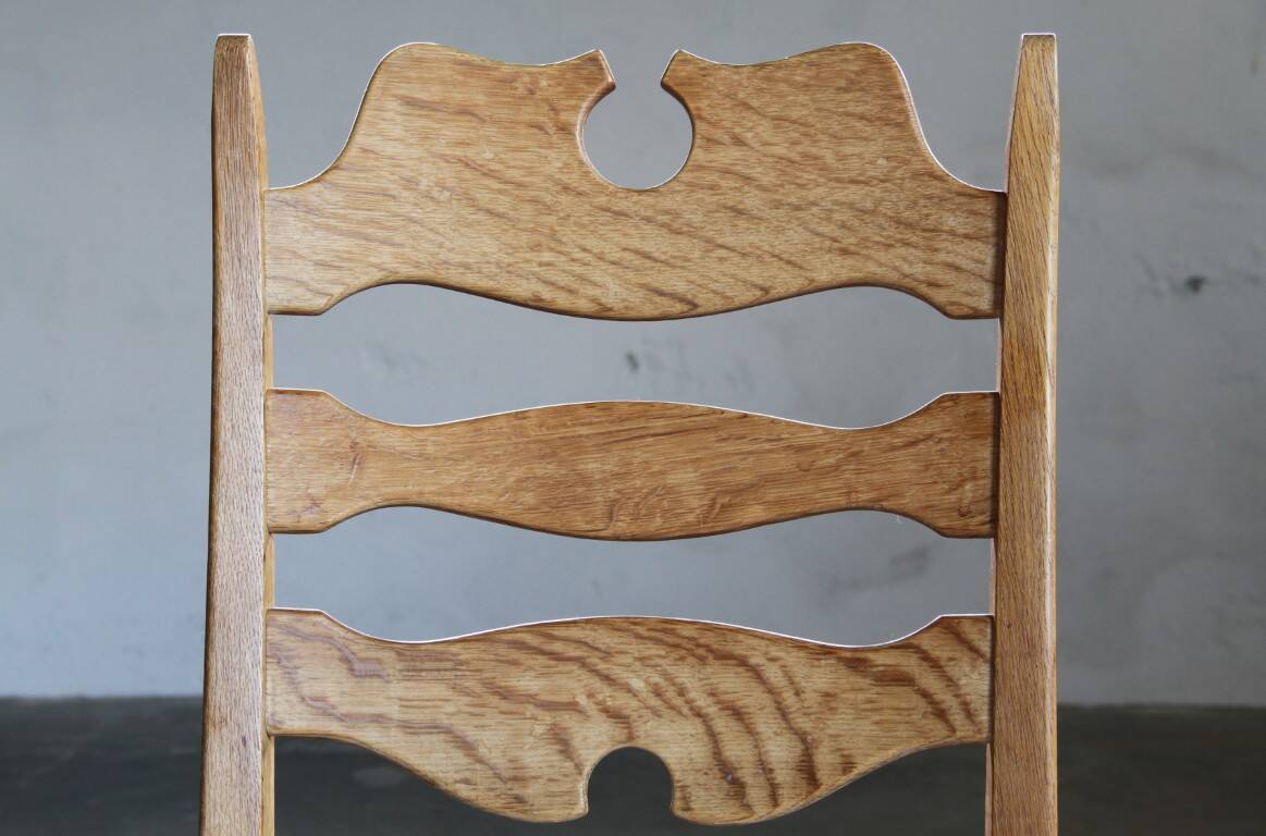 Set of 6 vintage Danish oak razorblade highback chairs by H. Kjærnulf, 1960s