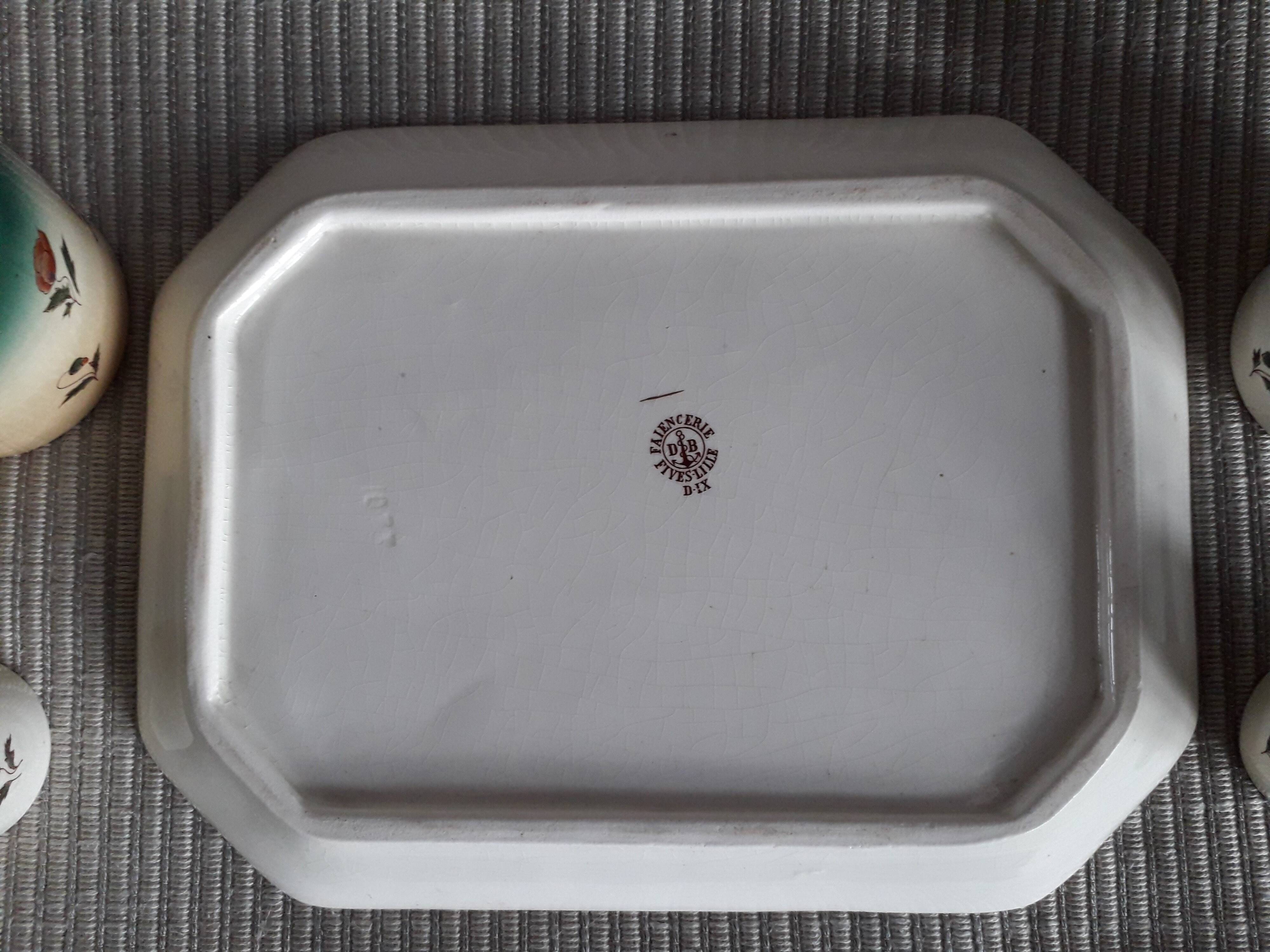 Tray with its 4 vintage cups from the Fives Lille faience factory