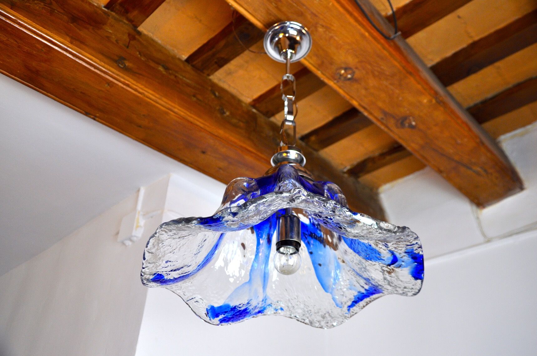 Flower chandelier Murano Mazzega, blue glass, Italy, 1970