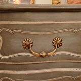Louis XV style crossbow chest of drawers with patina