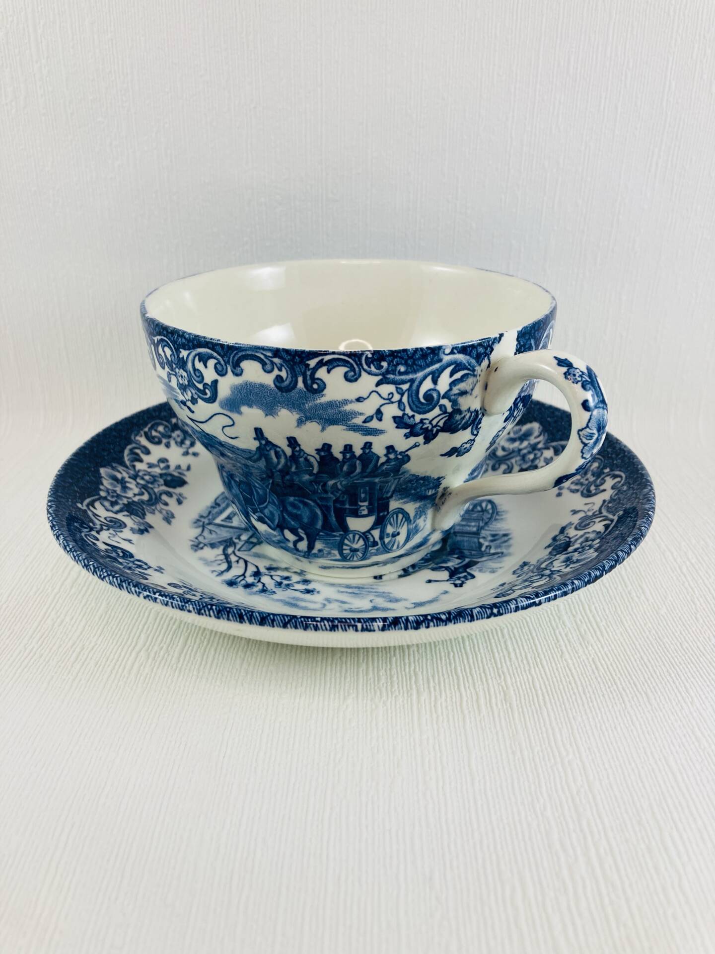 Breakfast Cup and Saucer Coaching Scenes Blue by Johnson Bros