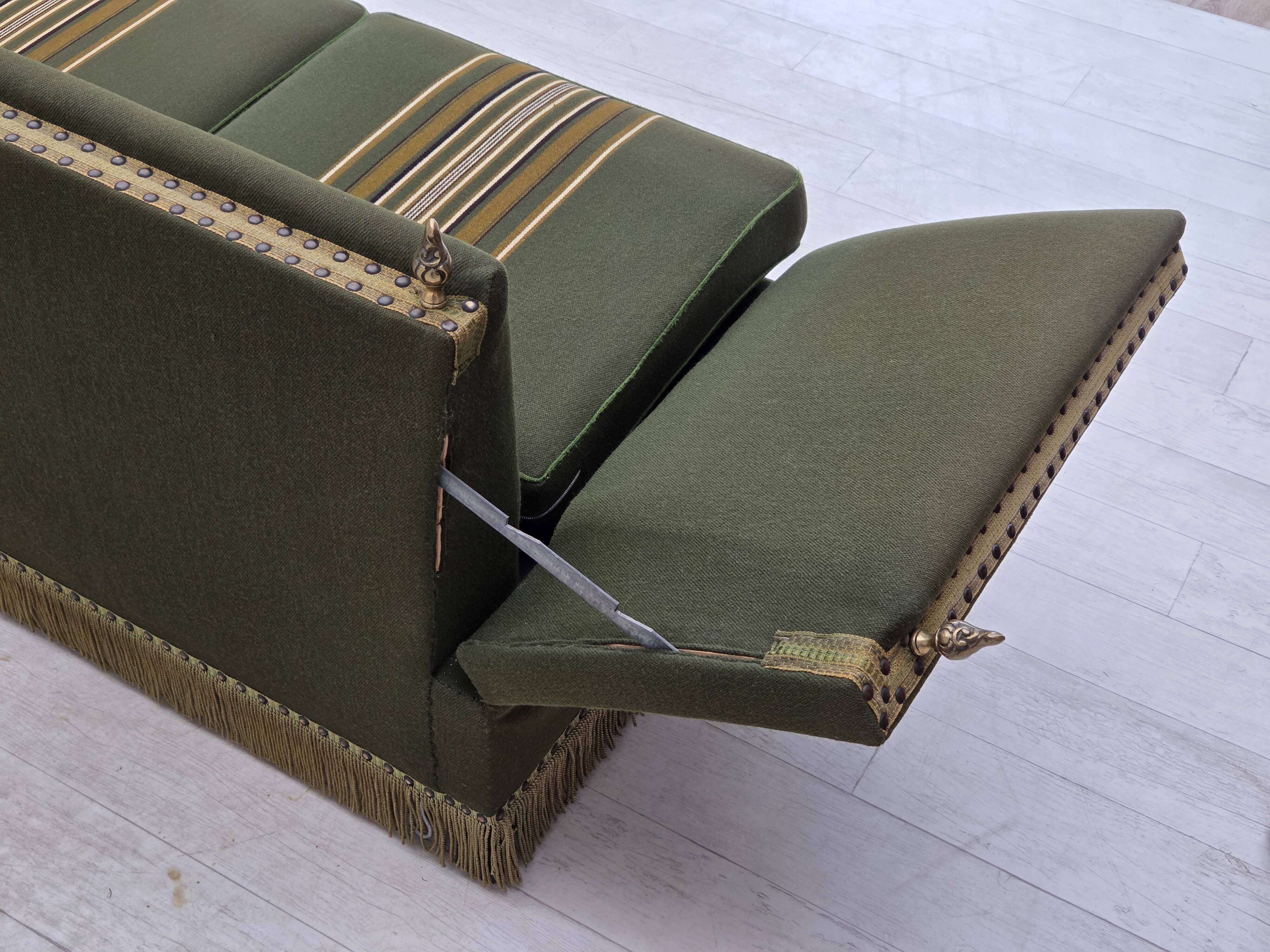 1970s, Danish 2-seater drop arm "Spanish" sofa, furniture wool.