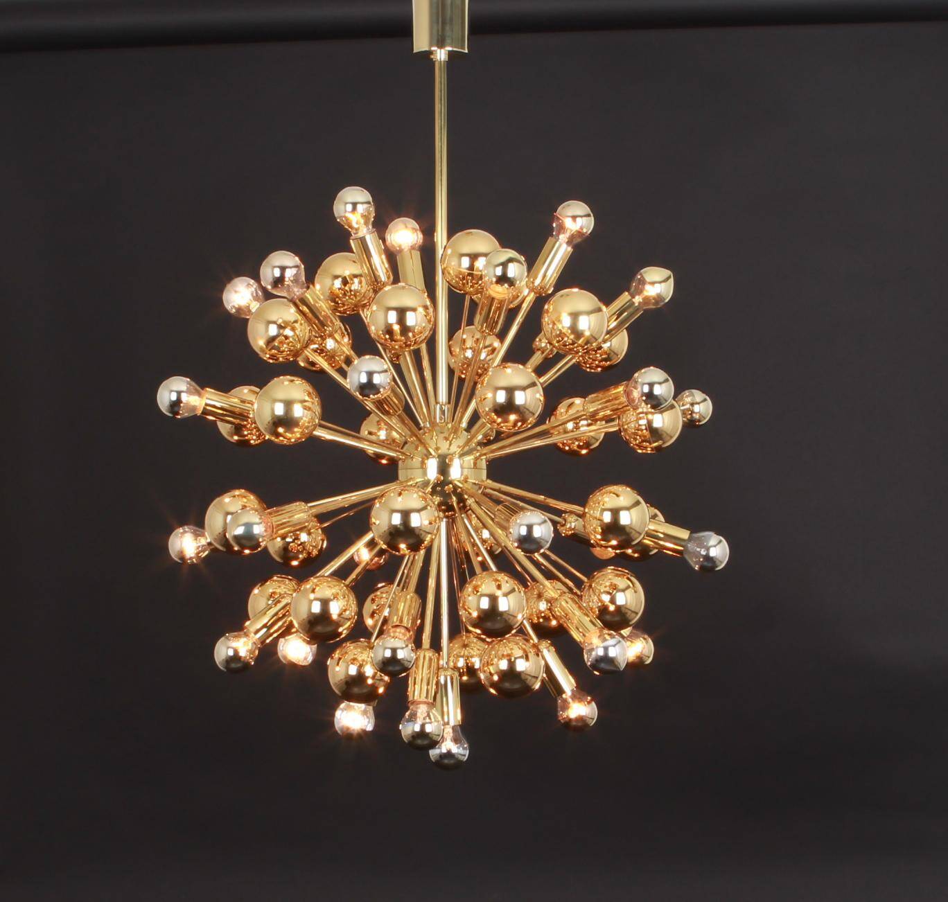 Large brass Sputnik space chandelier from the Space Age by Cosack, Germany, 1970s.