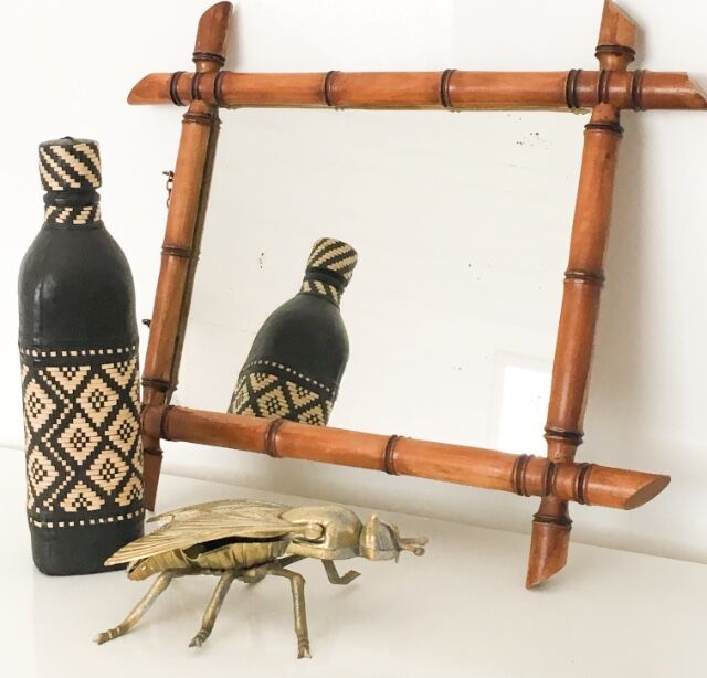 30s/40s bamboo wood mirror 38x45cm