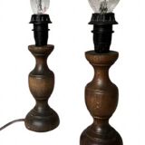 pair of turned wooden bedside lamp bases
