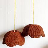 Pair of wicker flower hanging baskets
