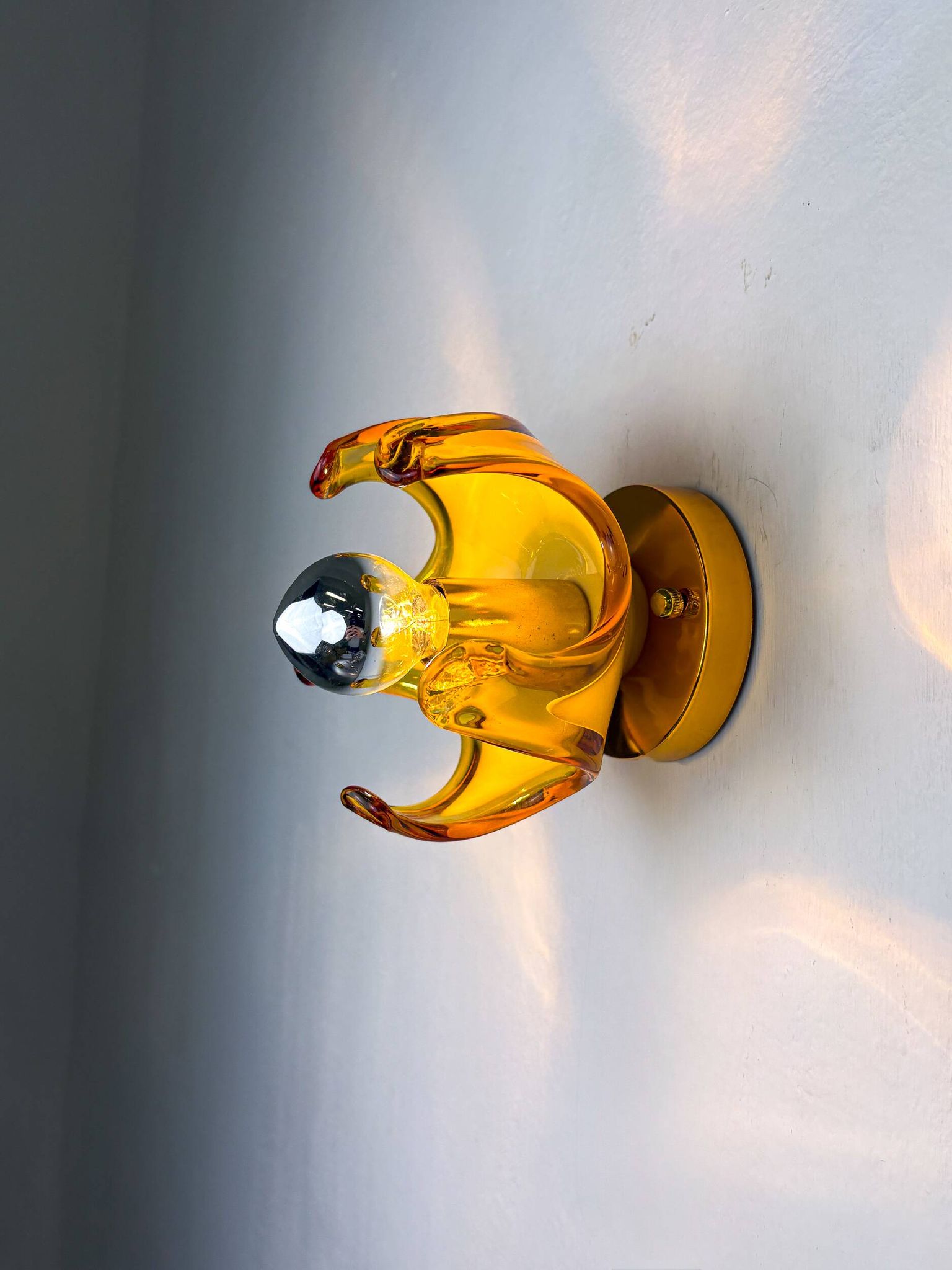 Pair of Carlo Nason wall lights for Mazzega Murano, blown Murano glass orange I