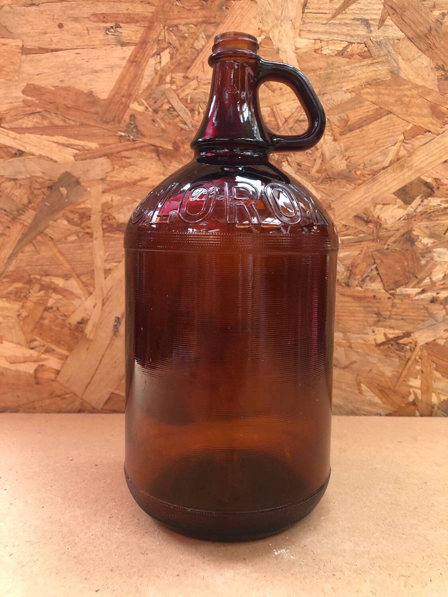 Ancienne Bouteille Dame Jeanne CLOROX Verre Marron Vintage #A941