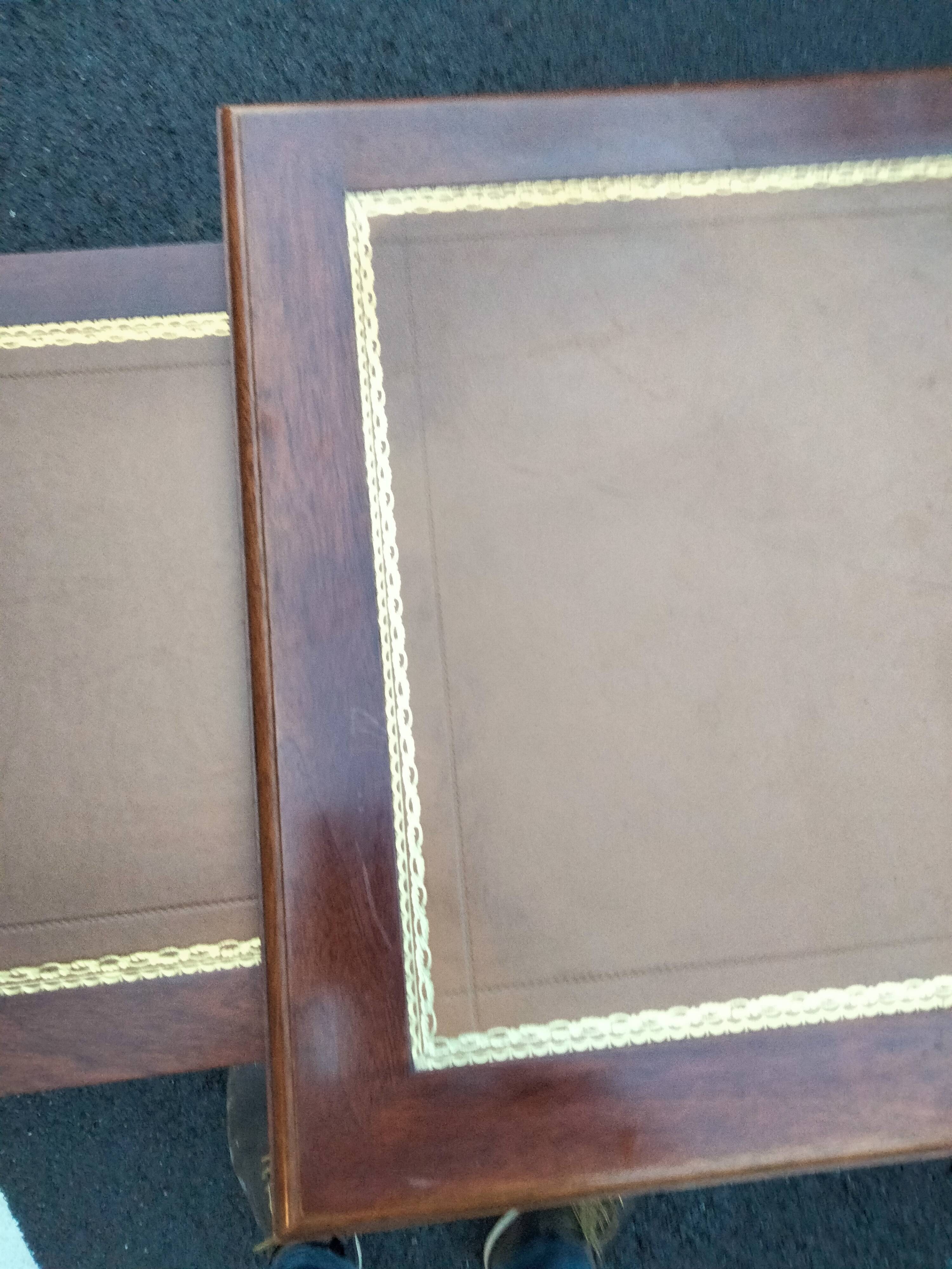 Old style flat desk louis xvi leather tray with 2 pulls
