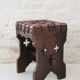 Pair of XX brutalist design wooden and leather stools