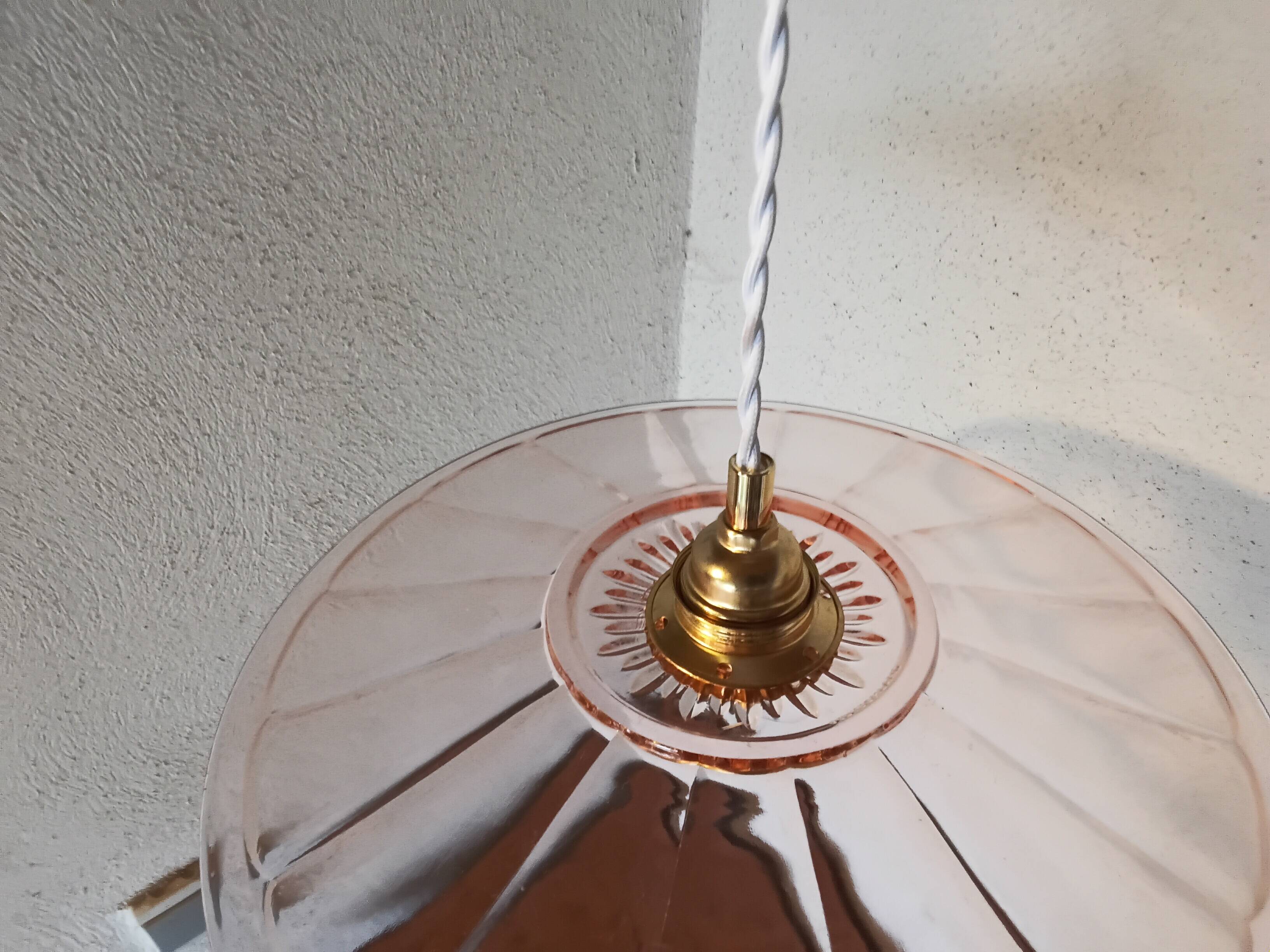 Vintage pink glass pendant light