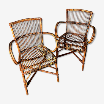 Paire de fauteuils en rotin 1930