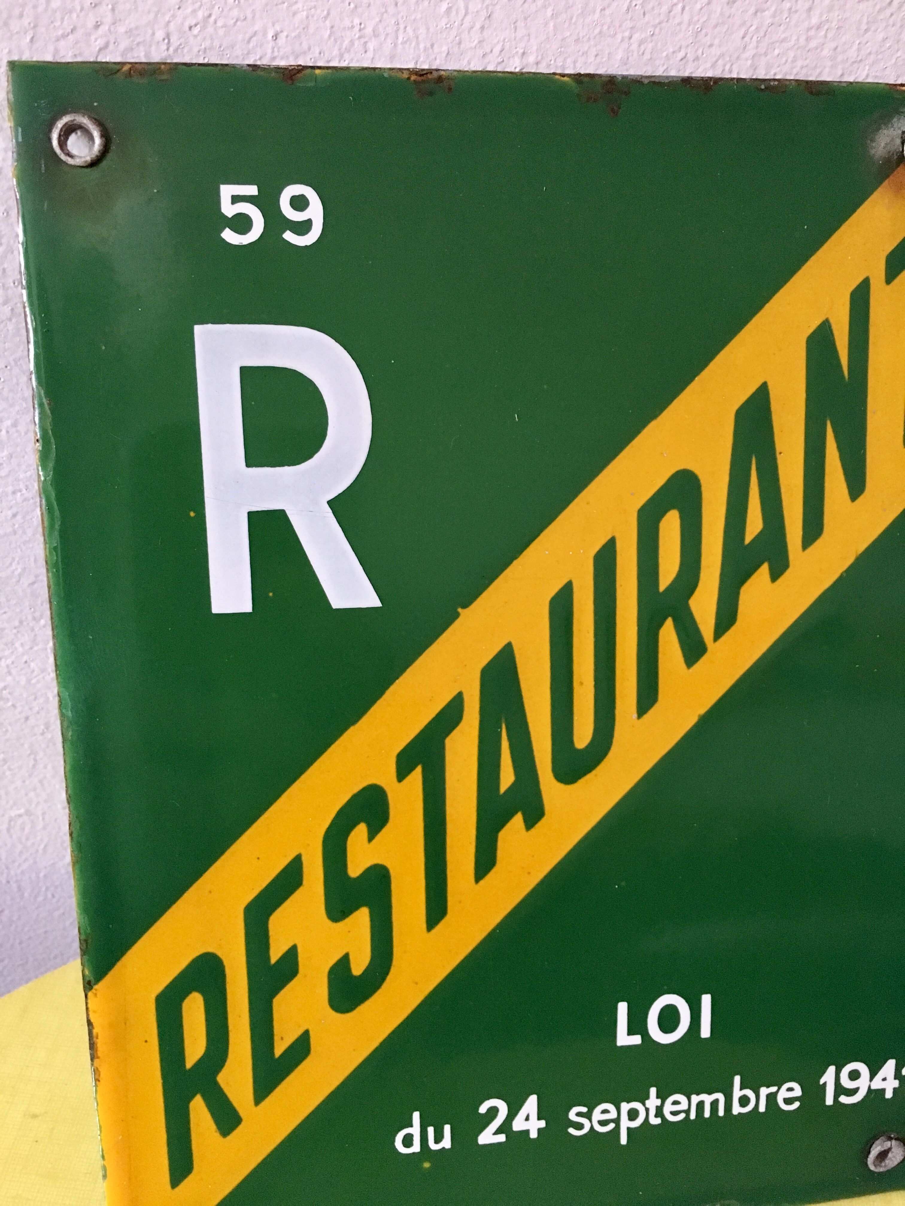 Enamelled plate license restaurant law of 1941