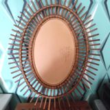 Miroir soleil en rotin 49x61cm