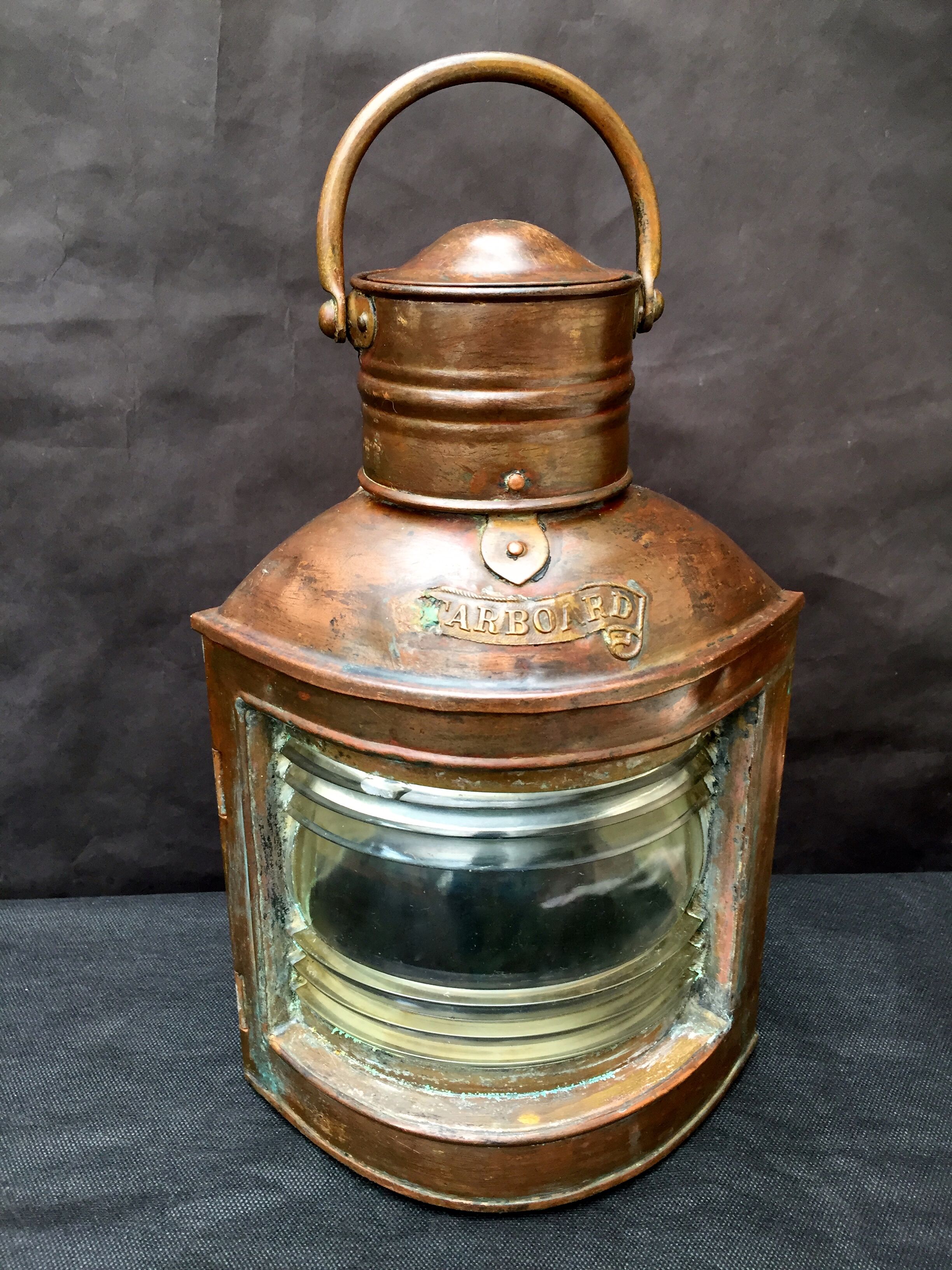 Ancient naval flag lantern in ancient copper semaphore lamp 19th century