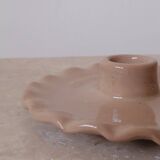 Ceramic candle holder beige serrated plate