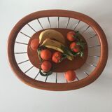 Fruit basket in wood and chrome