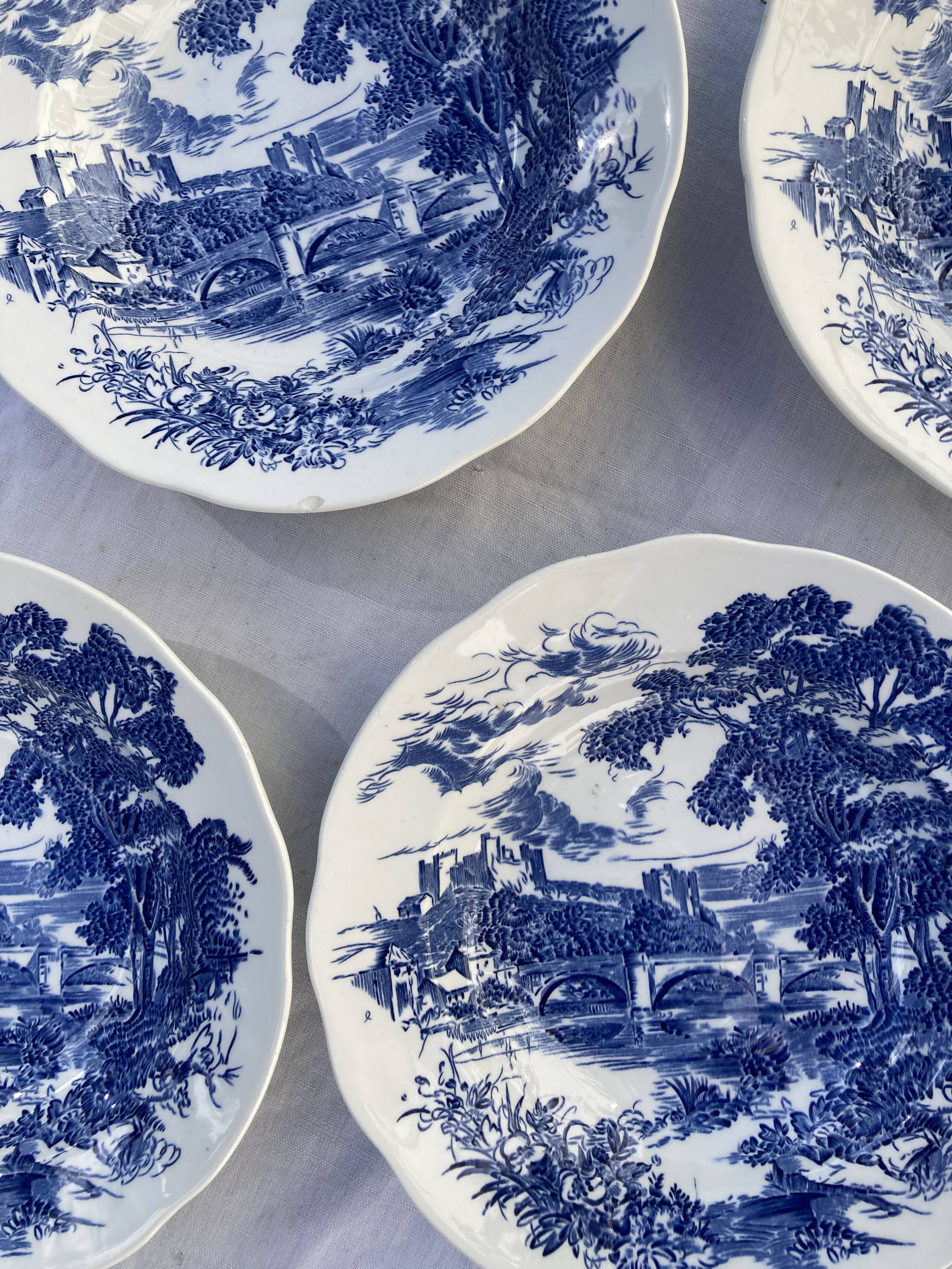 5 hollow plates / earthenware soup Gien Enoch Wedgwood style blue iron earth - vintage model