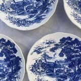 5 hollow plates / earthenware soup Gien Enoch Wedgwood style blue iron earth - vintage model