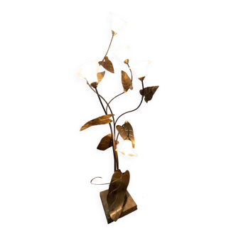 Lampadaire fleurs en laiton doré