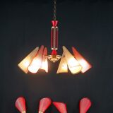 Bi-color chandelier, perforated metal, France Mid-Century