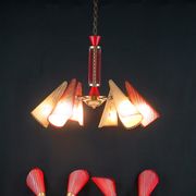 Bi-color chandelier, perforated metal, France Mid-Century