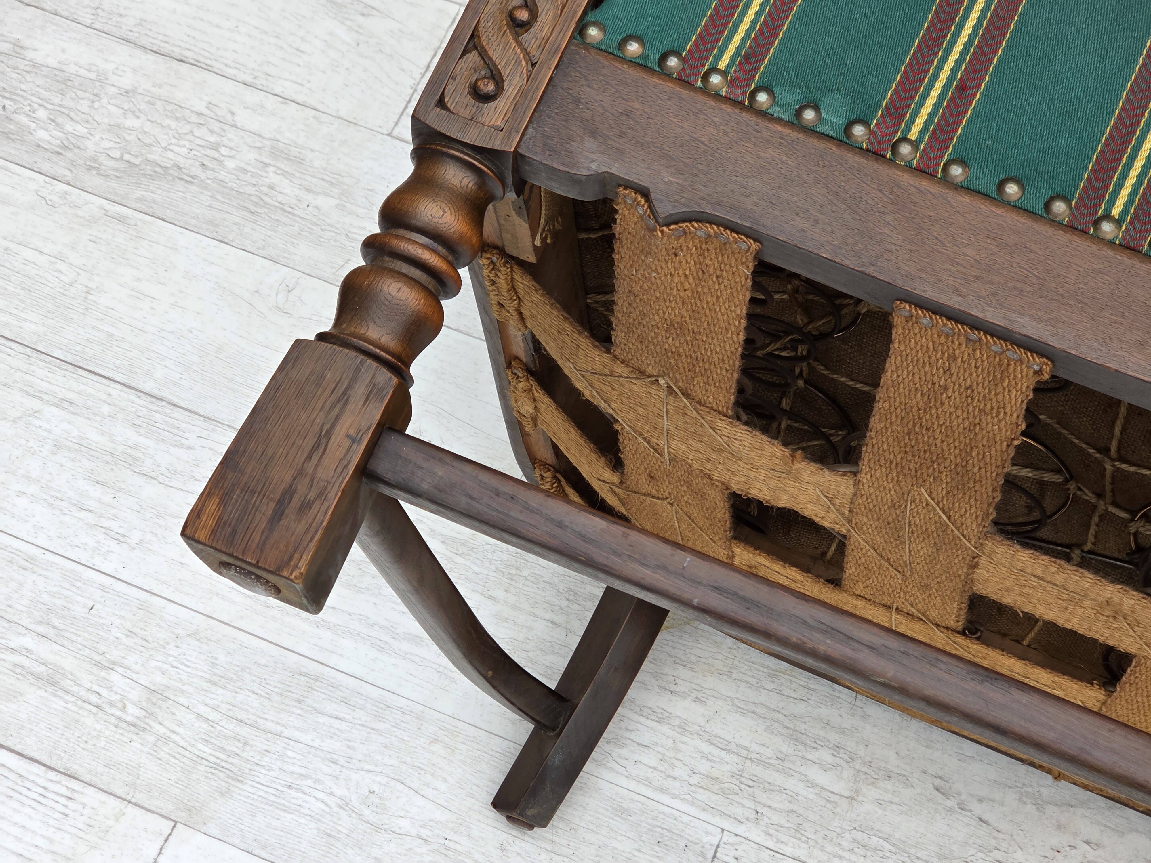 1950s, Danish 2-seater sofa, green furniture wool, oak wood.