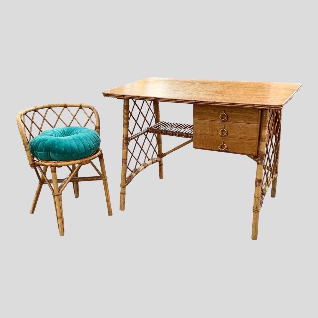 Rattan desk and chair 1960
