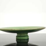 Vintage 50s-60s dish in green enamelled terracotta