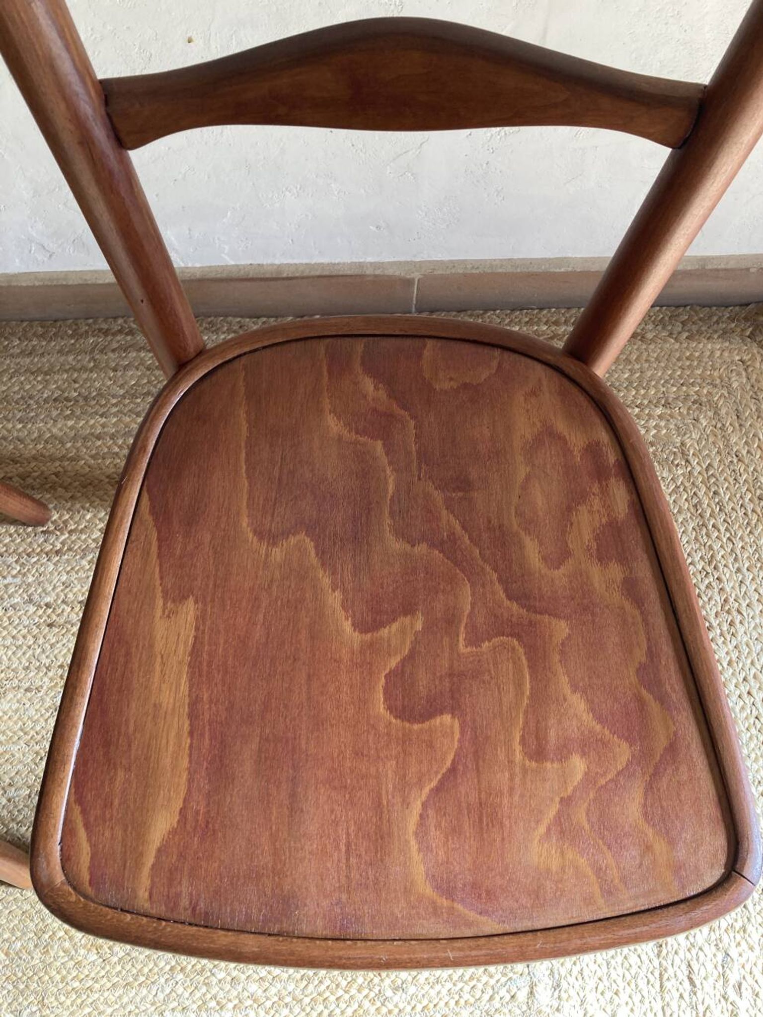 Pair of wooden bistro chairs signed Thonet, 1940s