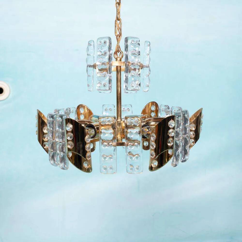 Midcentury gold crystal suspension by Orrefors, Fagerlund