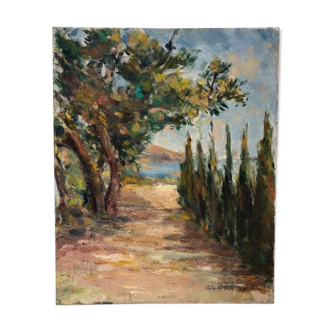 Oil on canvas "The Cap d'Antibes" by A. Prompt, 20th