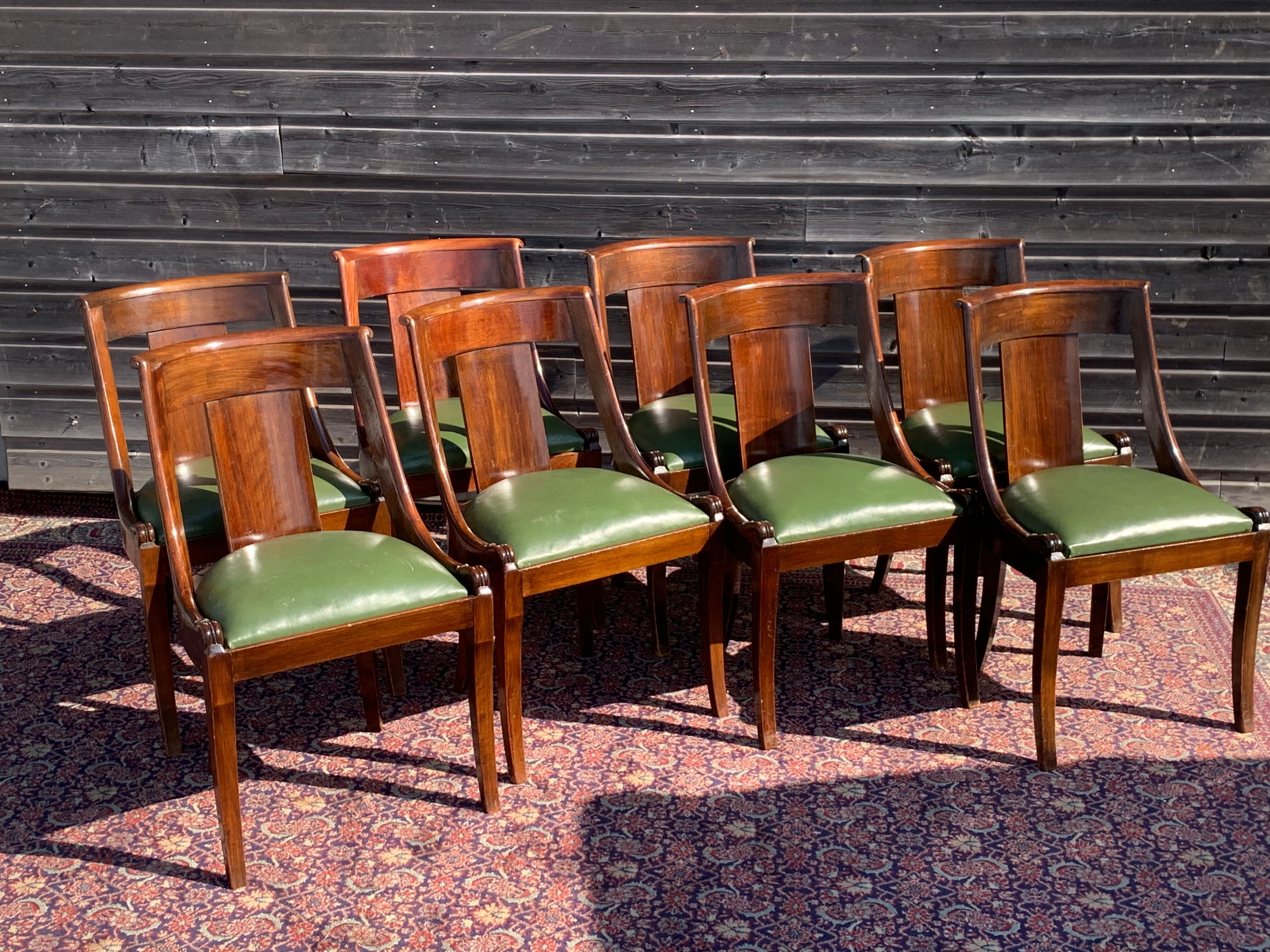 Series of eight gondola chairs empire mahogany era 1900