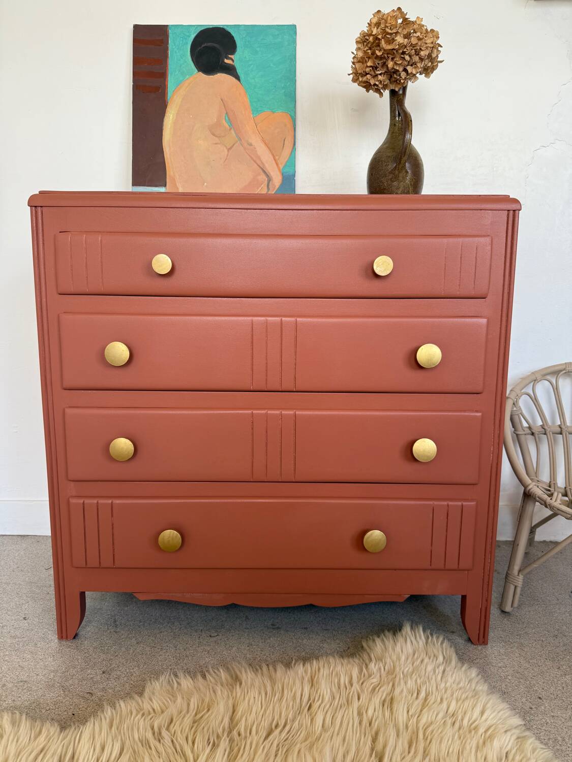 Commode vintage bois terra cotta art déco