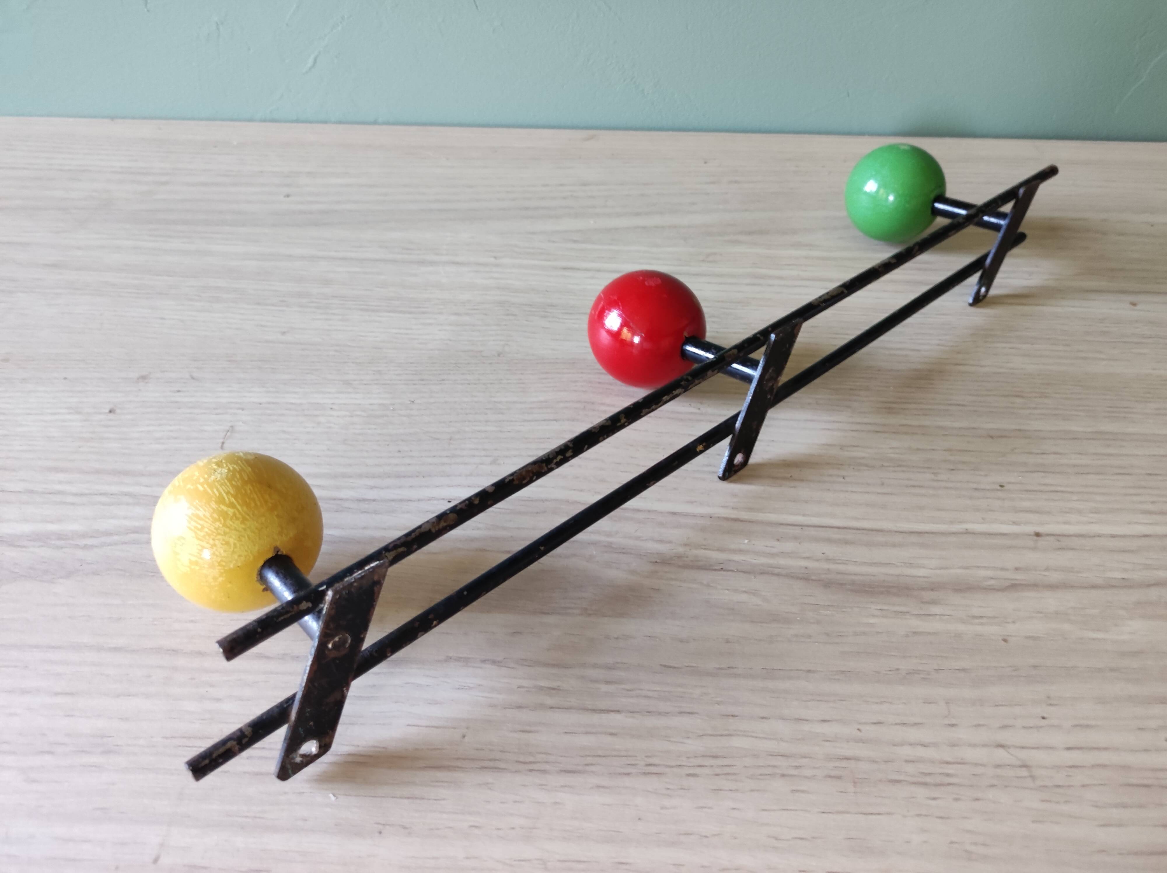 Coat rack steel pateres balls wood