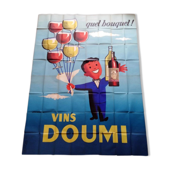 Affiche publicitaire vins Doumi originale 1955 Jean Desaleux 230x310 cm