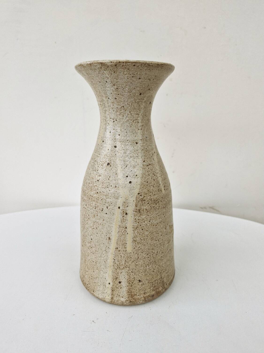 Vase Col Evasé En Grès Pyrité Moucheté H 23.5cm Artisanat Fait Main