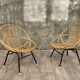 Pair of rattan and metal shell chairs, 1960