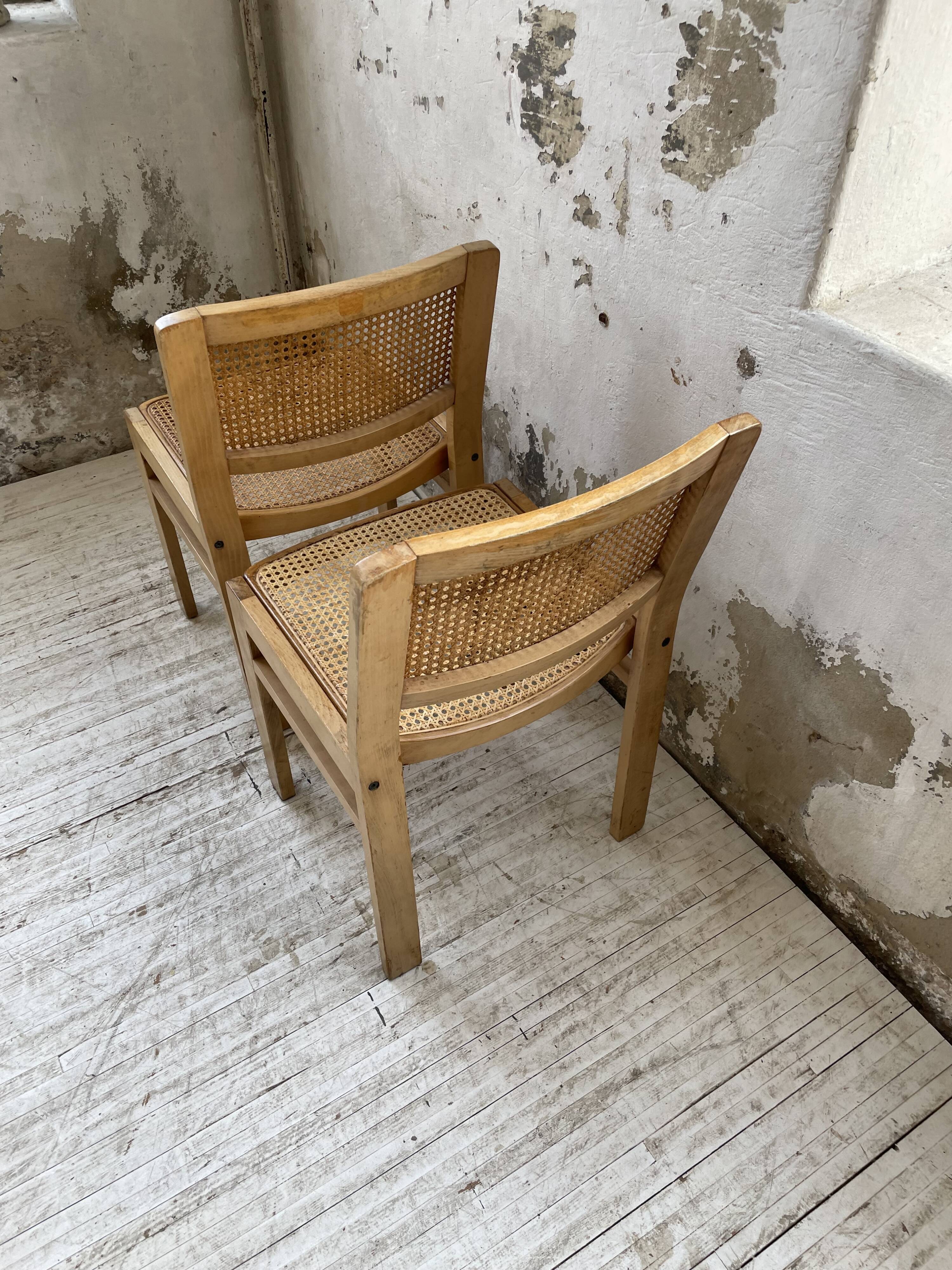 Pair of Baumann chairs beech and cannage