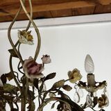 Chandelier with a floral porcelain decoration and pendants