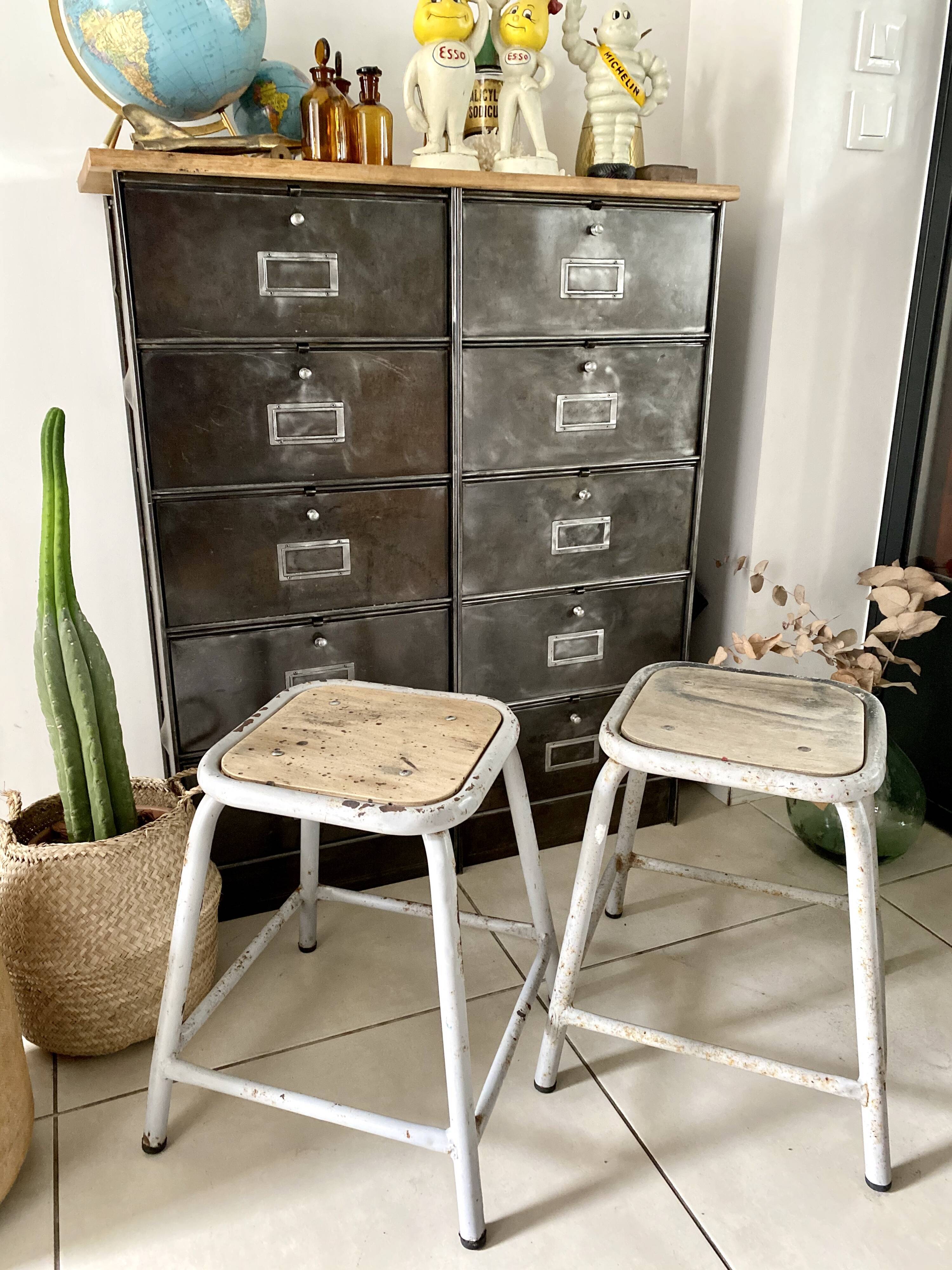 Pair of industrial workshop stools