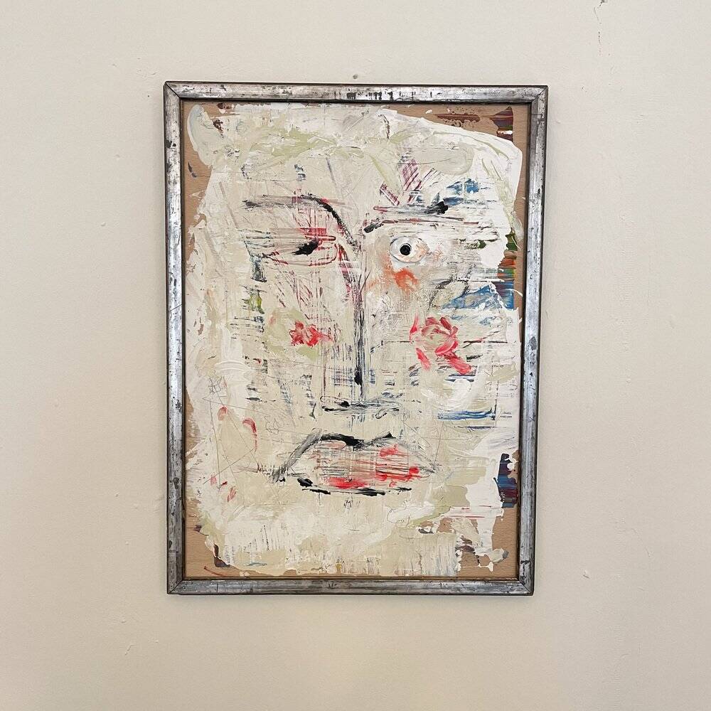 Modern Abstract Painting, Acrylic on Wood, Framed