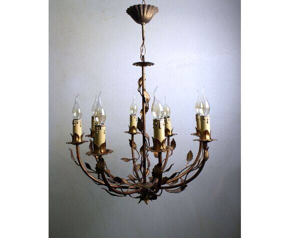 Plant chandelier in gilded metal, 1960