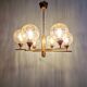 Brass chandelier with amber cracked glass globes, 1950s-60s
