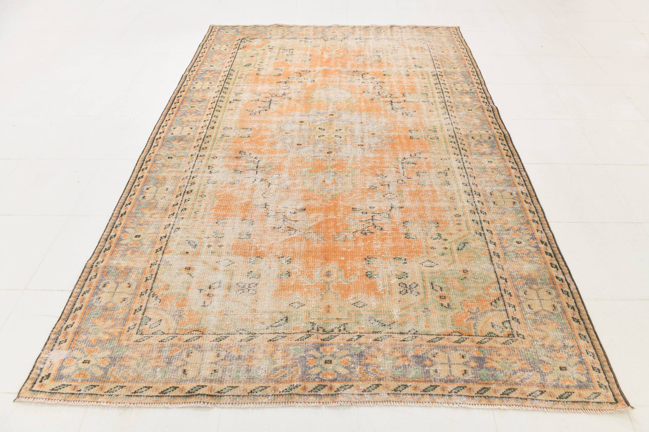 6x10 Peach Orange Large Vintage Rug, 184x290 Cm