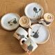 Coffee cups and plates Poterie de La Colombe tachist stoneware 50/60